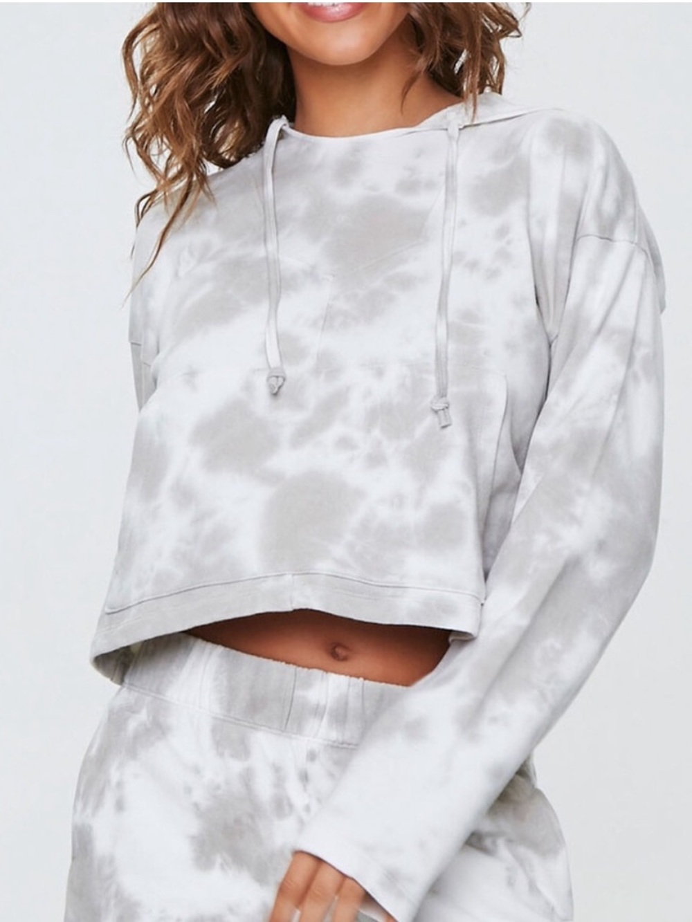 Forever 21 Light Gray Tie-Dye Cropped Hoodie